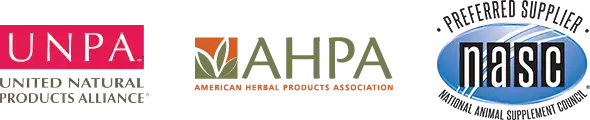 The United Natural Products Alliance, The American Herbal Products Association, and The National Animal Supplement Council logos